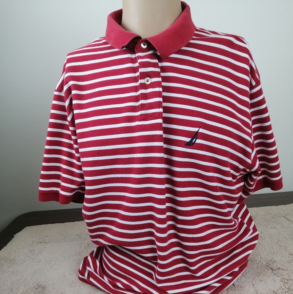 Nautica Red Stripe Polo  Rugby Short Sleeve shirt